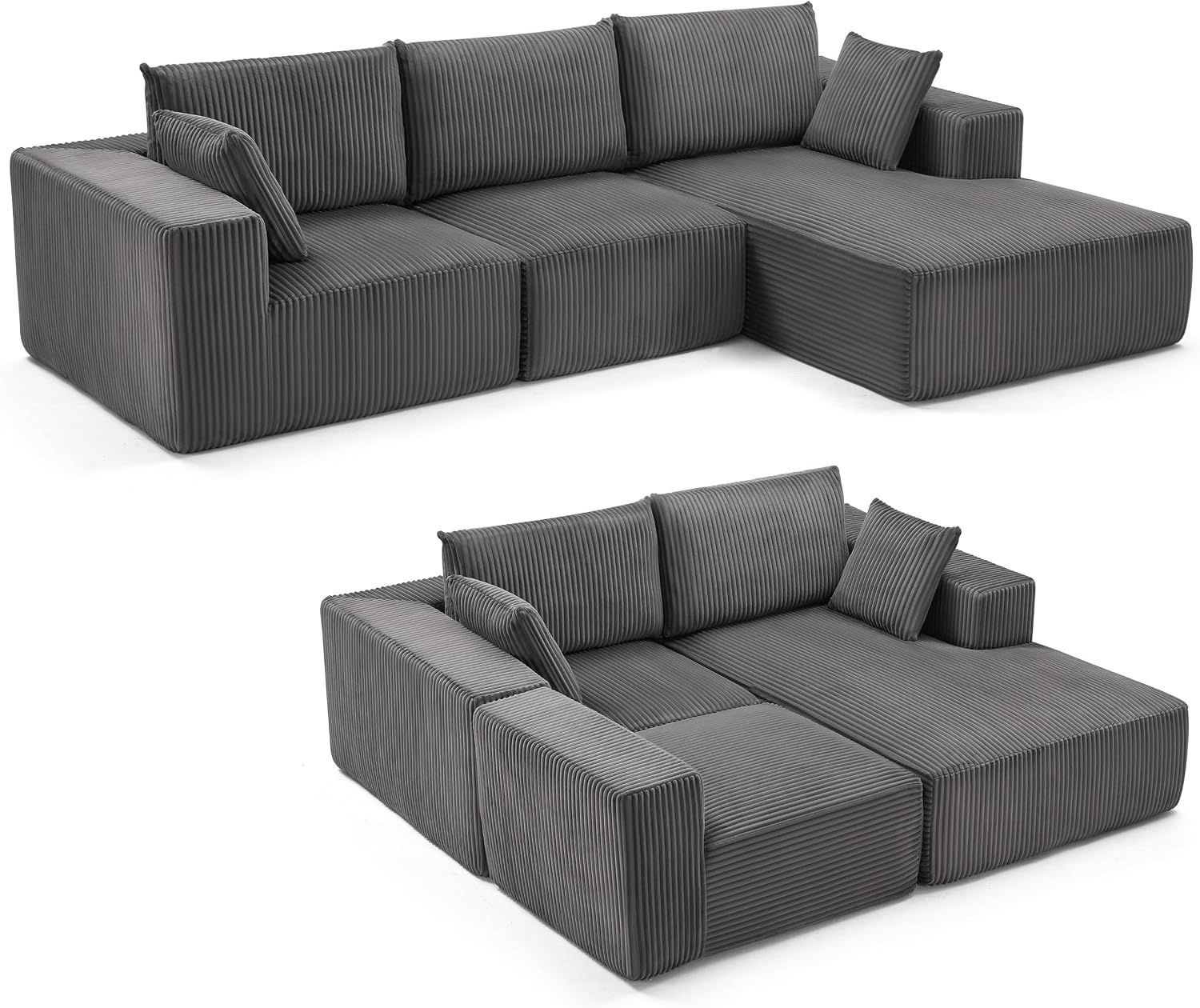 Weture 108' Modular Sectional Sofa, Cloud Sectional Couch with Deep Seat, Modern Modular L-Shape Sofa with Chaise,Upholstered Boneless Couches for Living Room Bedroom (Corduroy, Darkgrey)