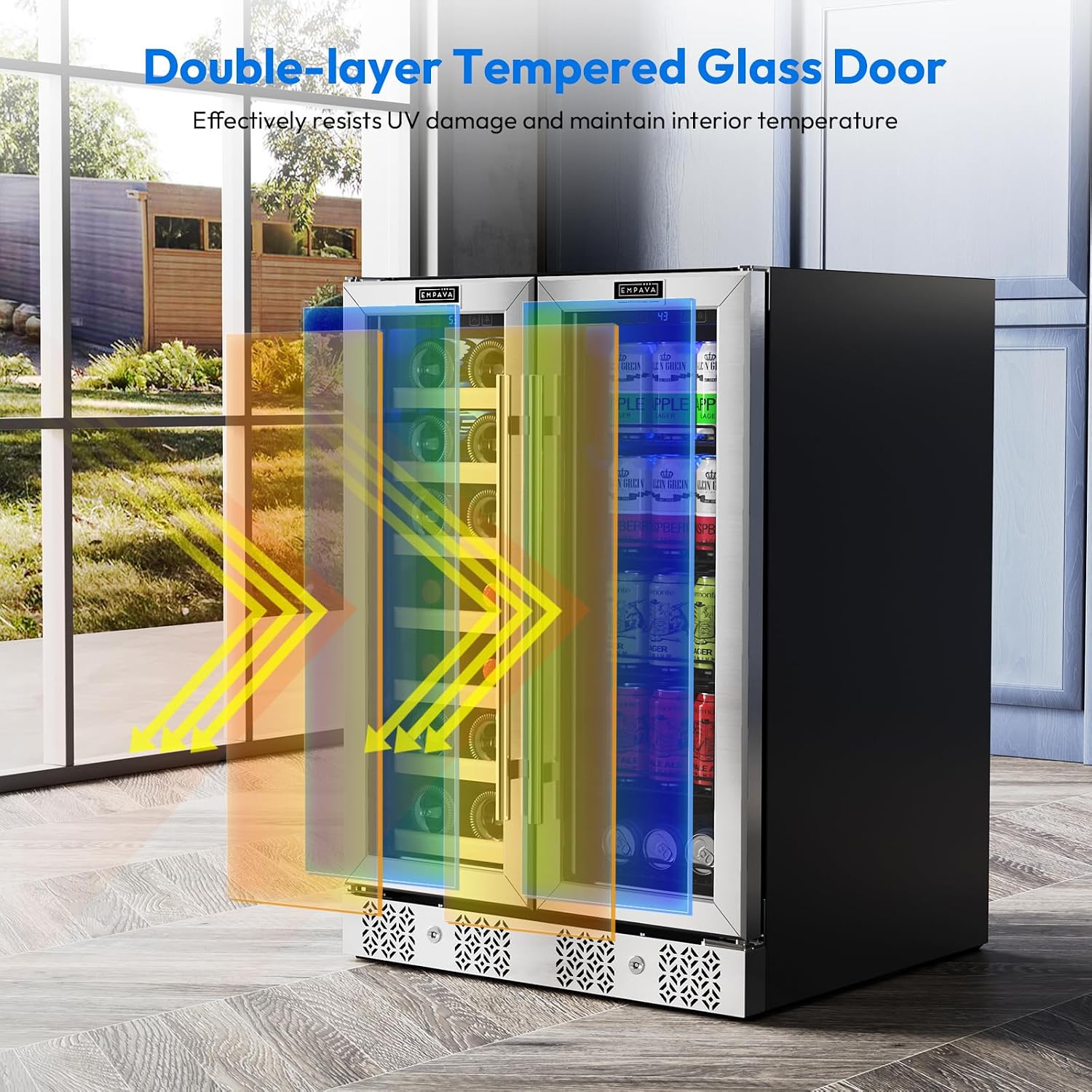 Empava 24' Dual Zone Wine and Beverage Refrigerator Cooler, Freestanding or Under Counter Fridge Chiller with LED Light, 78 Cans and 20 Bottles Capacity, Touch Control, Stainless Steel