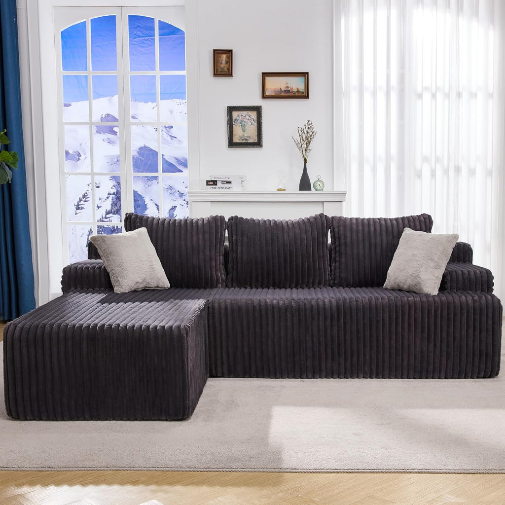 Modular Sectional Sofa Couches L-Shape Couch 3 Seat Modular Sofa Memory Foam Sectional Couches for Living Room, Cloud Couch with Oversized Chaise (Grey Stripe, 98' Left Facing Chaise)