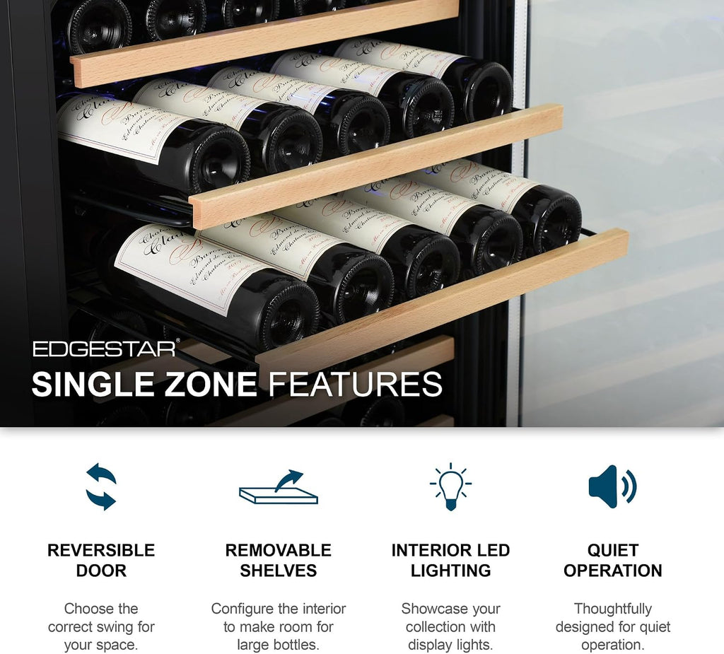 EdgeStar CWF440SZ 20 Inch Wide 44 Bottle Capacity Free Standing Wine Cooler with Reversible Door and LED Lighting