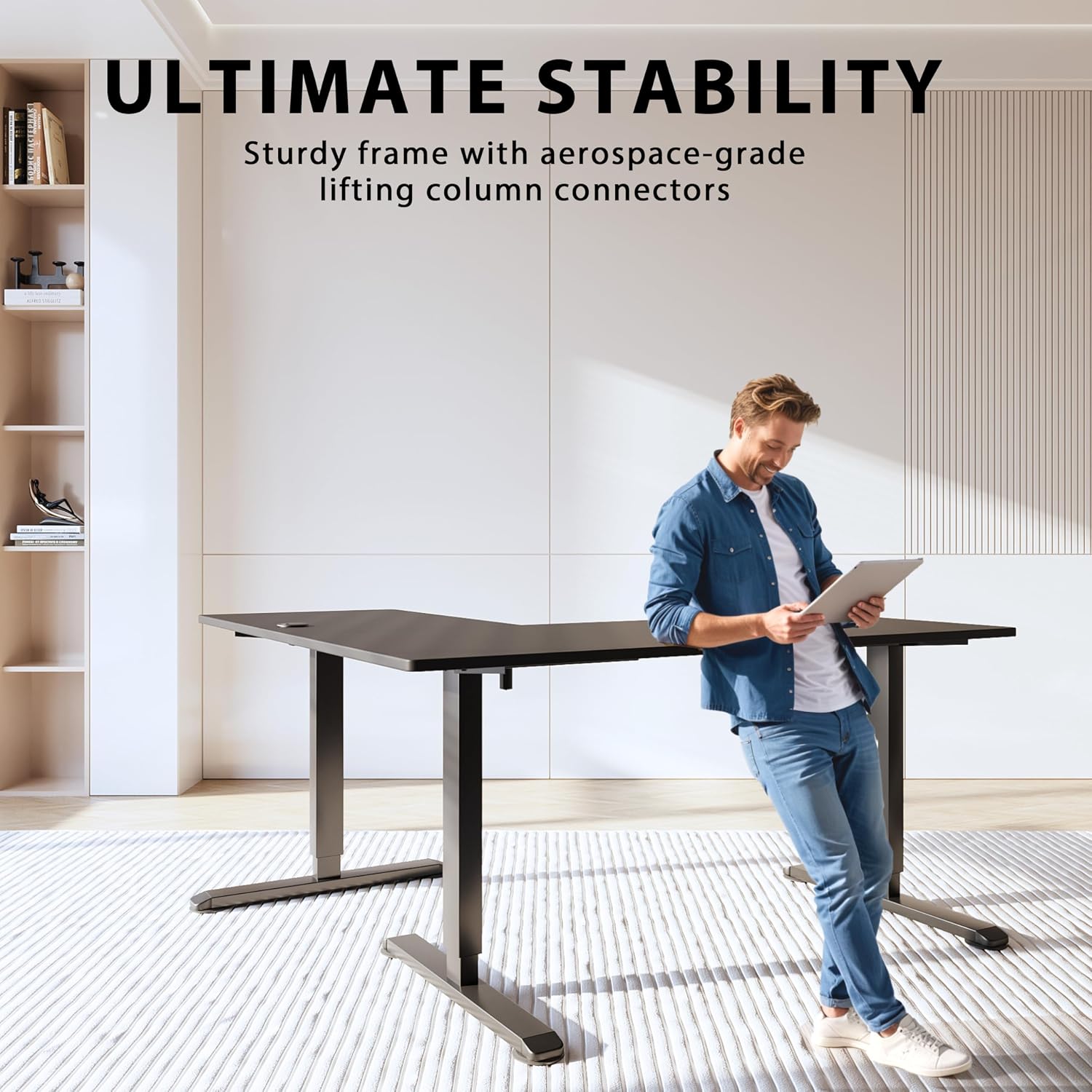 Shahoo L-Shaped Electric Standing Desk, 63 x 48 Inches Height Adjustable Coner Table, Home Office Computer Workstation, Black, 63 x 48 Inch