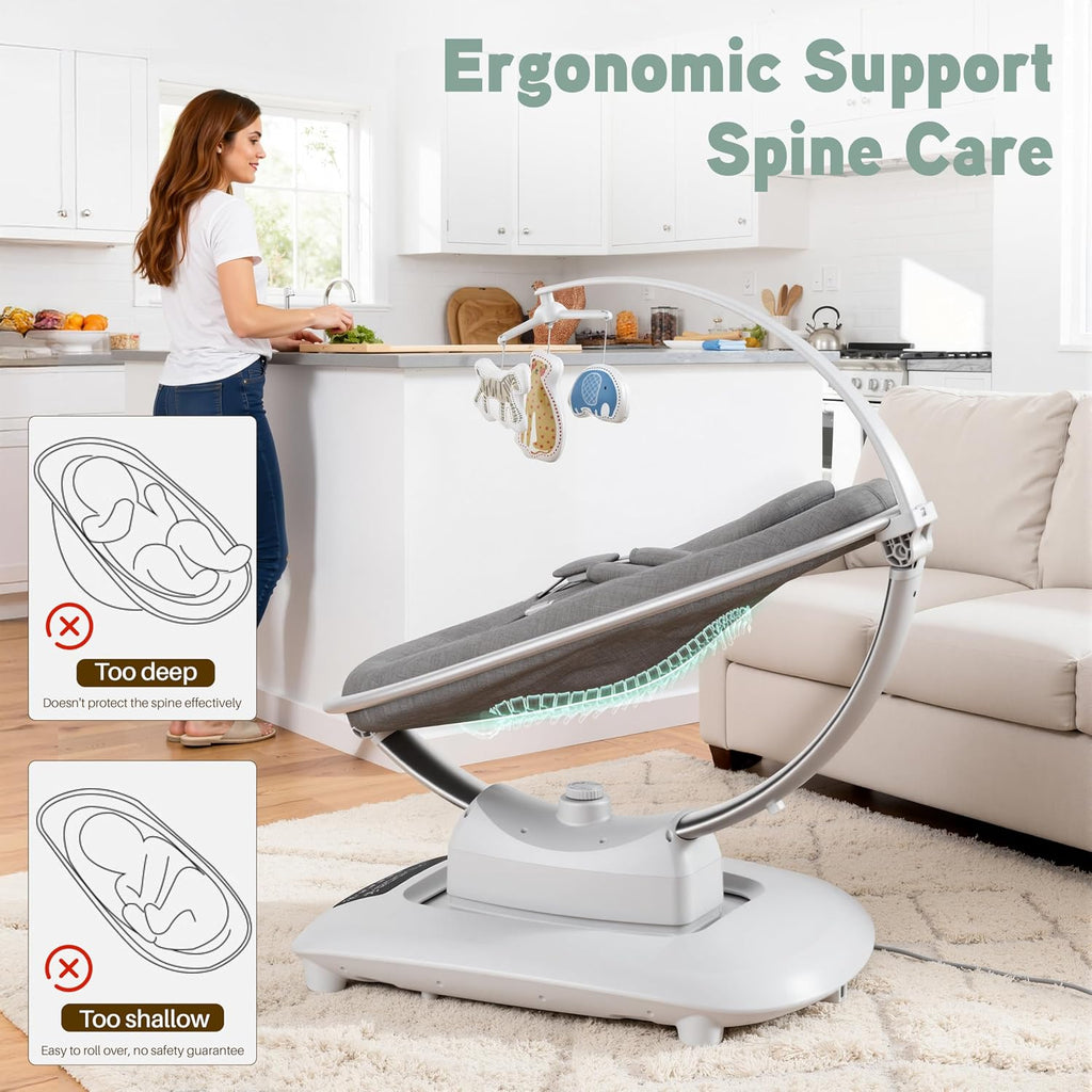 AMKE Luxury Electric Baby Swing Rocker for Infants, 5 Soothing Motions & Speeds, 3-Position Recline, Stable Dual-Motor Sway Rocking Chair for Baby Boy Girl Shower Gifts, Newborn Essentials for Parents