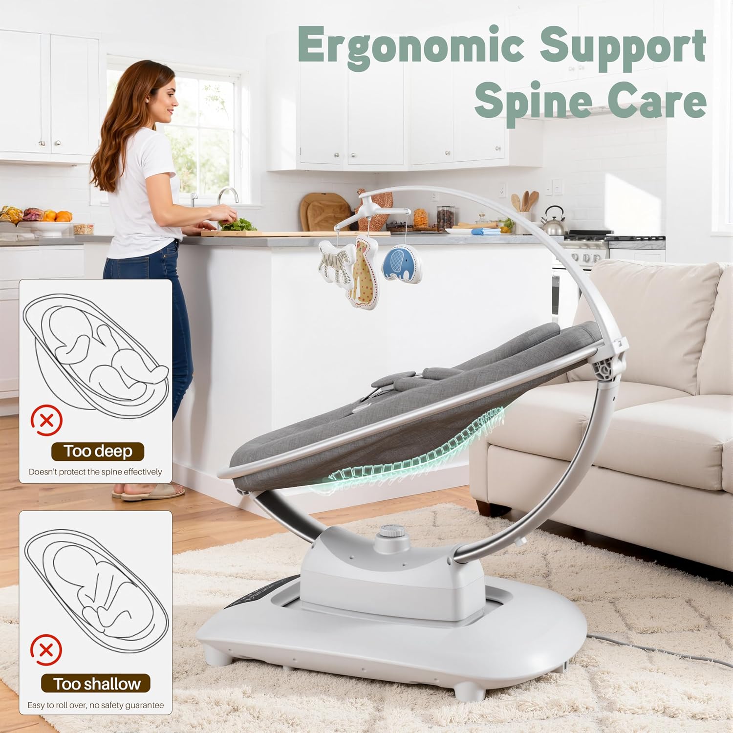 AMKE Luxury Electric Baby Swing Rocker for Infants, 5 Soothing Motions & Speeds, 3-Position Recline, Stable Dual-Motor Sway Rocking Chair for Baby Boy Girl Shower Gifts, Newborn Essentials for Parents