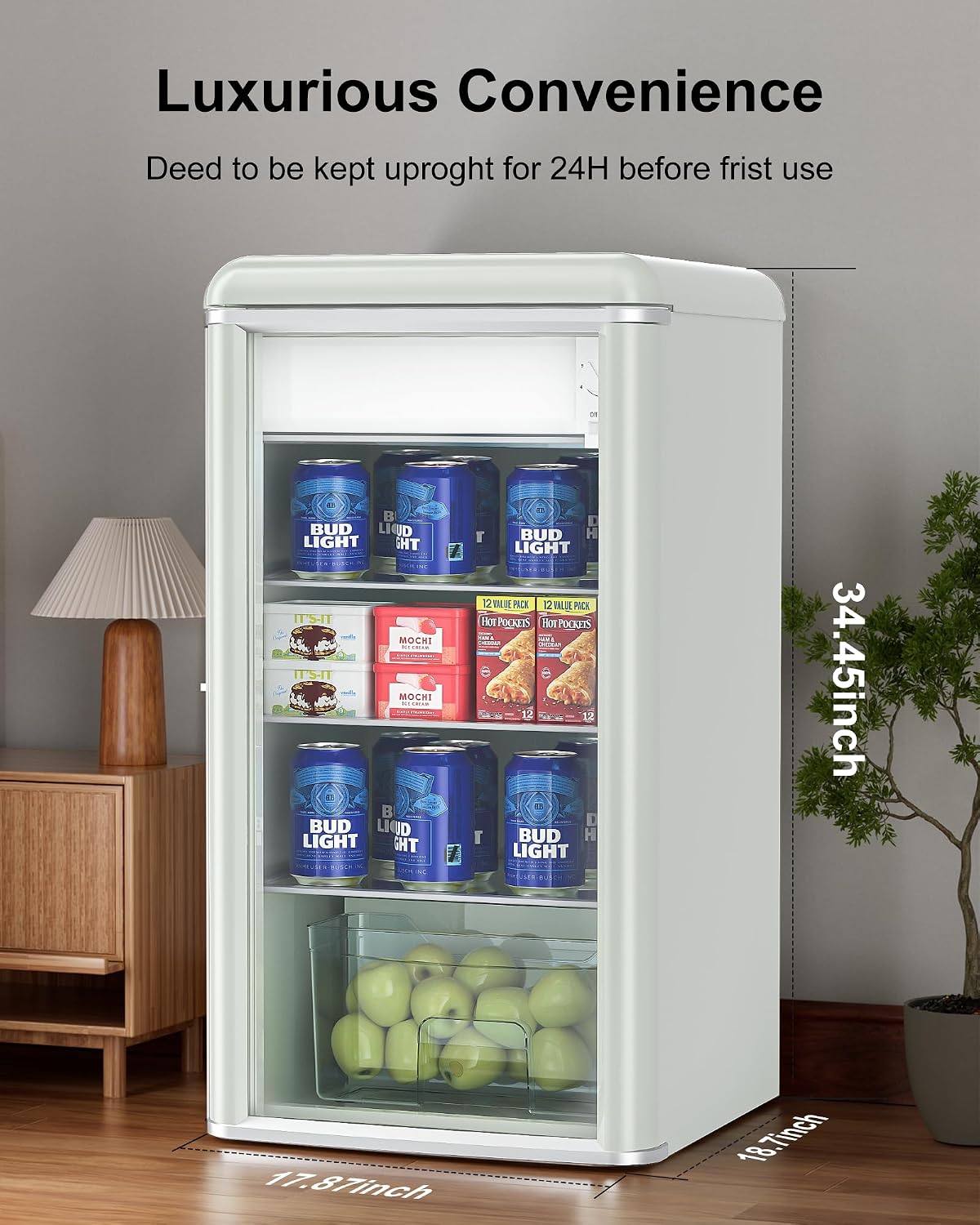 3.4 Cu.Ft. Beverage Refrigerator and Cooler, 120 Can Mini Fridge with Freezer Small Drink Cooler with Glass Door for Soda Beer or Wine for Office or Bar with Adjustable Removable Shelving