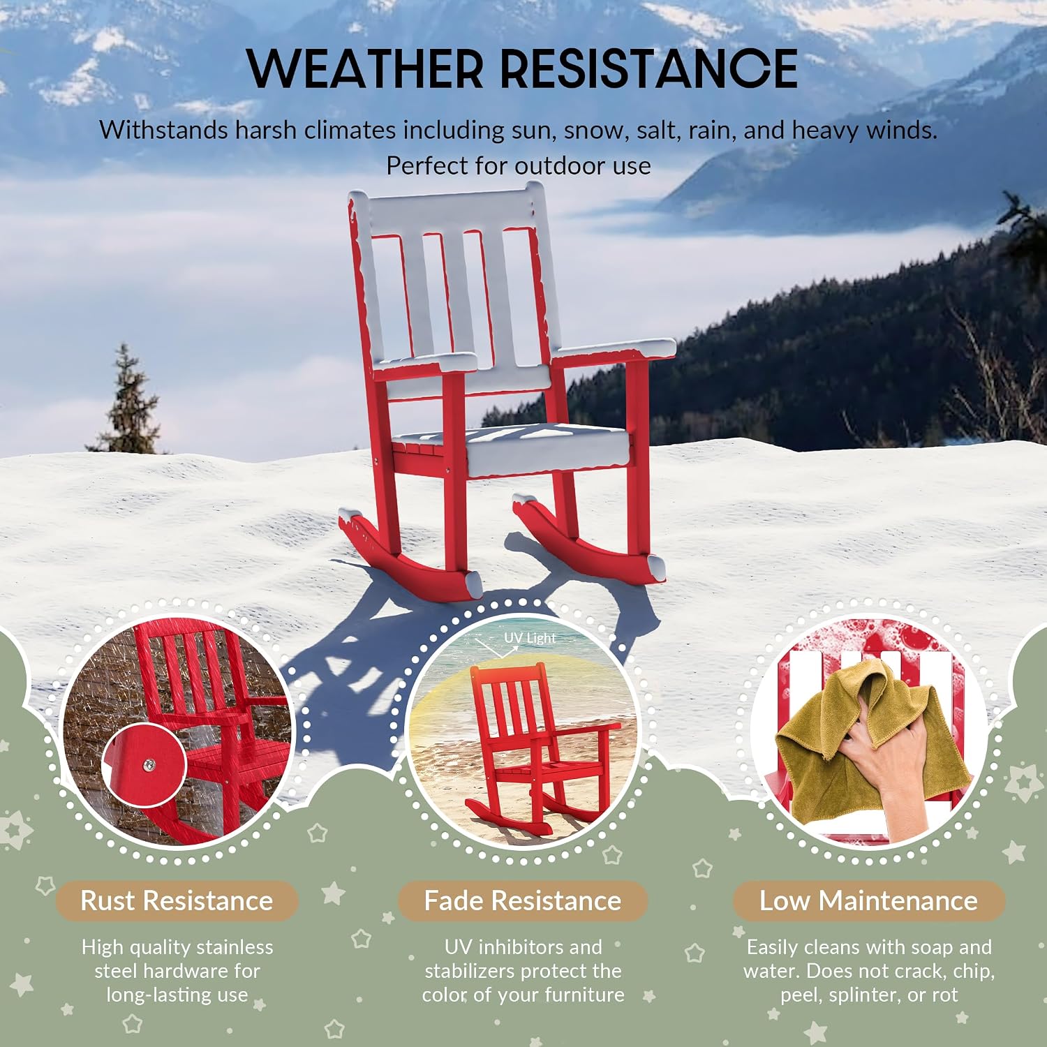 WestinTrends Malibu Outdoor HDPE Plastic Preschool Toddler Rocking Chairs (Set of 2), Red
