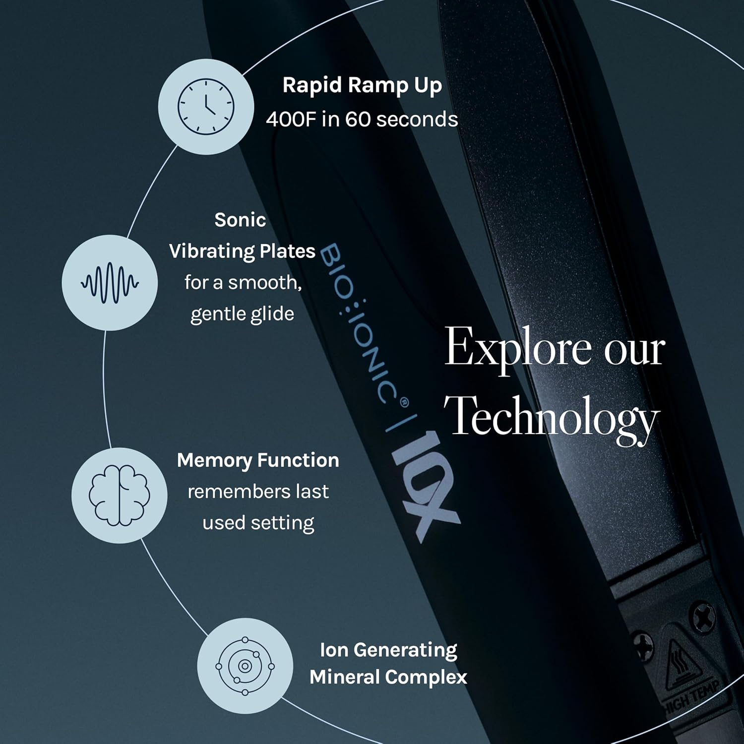 Bio Ionic 10X Styling Iron, Hair Straightener with 1' Sonic Vibrating Plates, Flat Iron with Ion Generating Mineral Complex, Versatile Styler for Wavy & Straight Hairstyles
