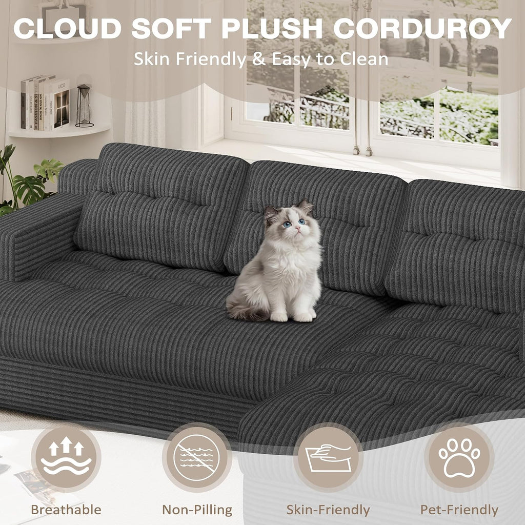 Boneless Couch, 2026 New Boneless Sectional Couch with Deep Seat & Chaise for Small Spaces, Upholstered Cloud Couch Sectional Boneless Couches for Living Room, No Assembly, Right Facing Chaise, Grey