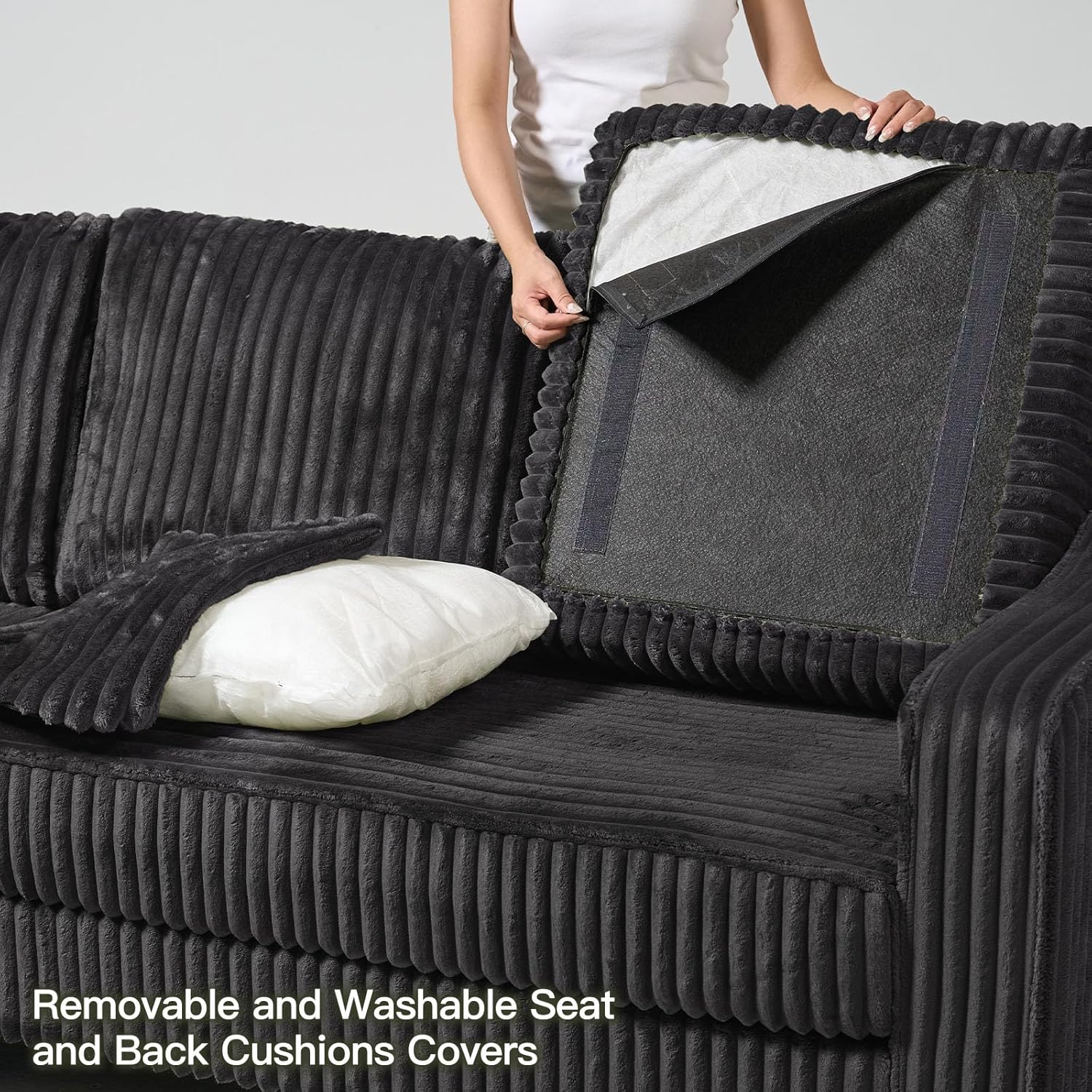 Belffin U Shaped Couch with Reversible Chaises Sectional Couches for Living Room Sectional Couch with Ottomans Corduroy (Dark Grey, U Shaped)