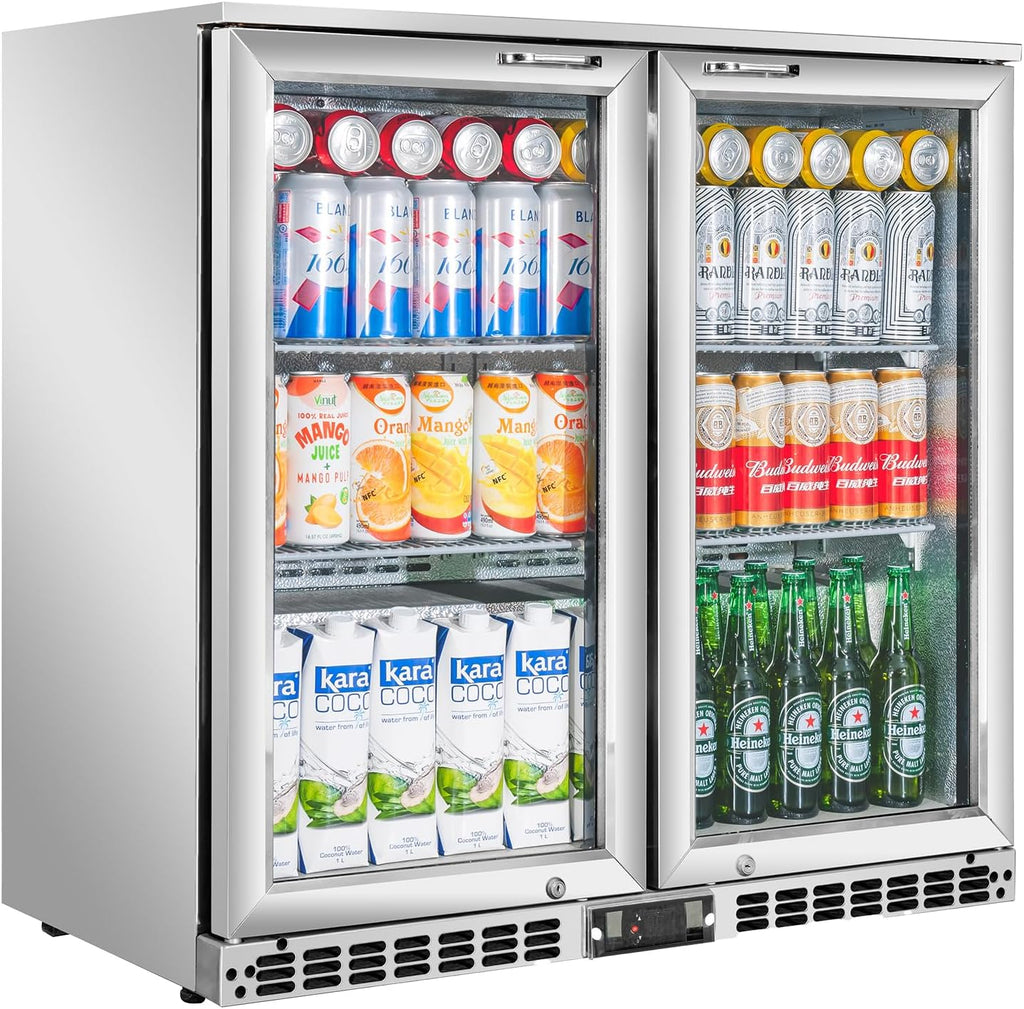 Back Bar Cooler with 2 Glass Doors Under Counter Commercial Beverage Refrigerator Silver Stainless Steel 7.4 Cu.ft. ETL Drink Fridges for Bar,Office