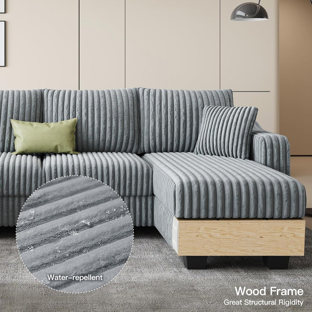 Belffin Convertible Sectional Couch with Chaise Corner Sectional Sofa L Shaped Couch Reversible Corner Upholstered Couches for Living Room Corduroy (Light Grey, V Shaped)