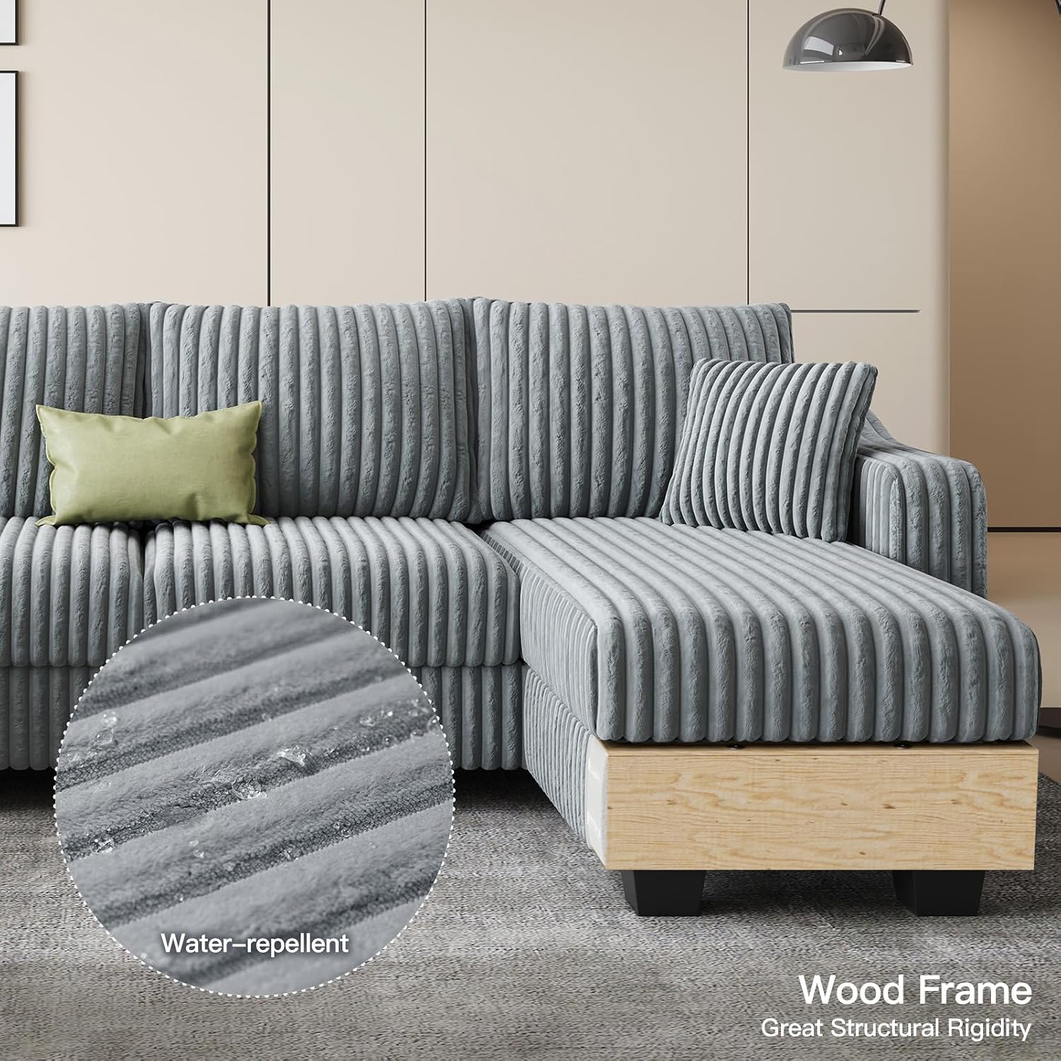 Belffin Convertible Sectional Couch with Chaise Corner Sectional Sofa L Shaped Couch Reversible Corner Upholstered Couches for Living Room Corduroy (Light Grey, V Shaped)