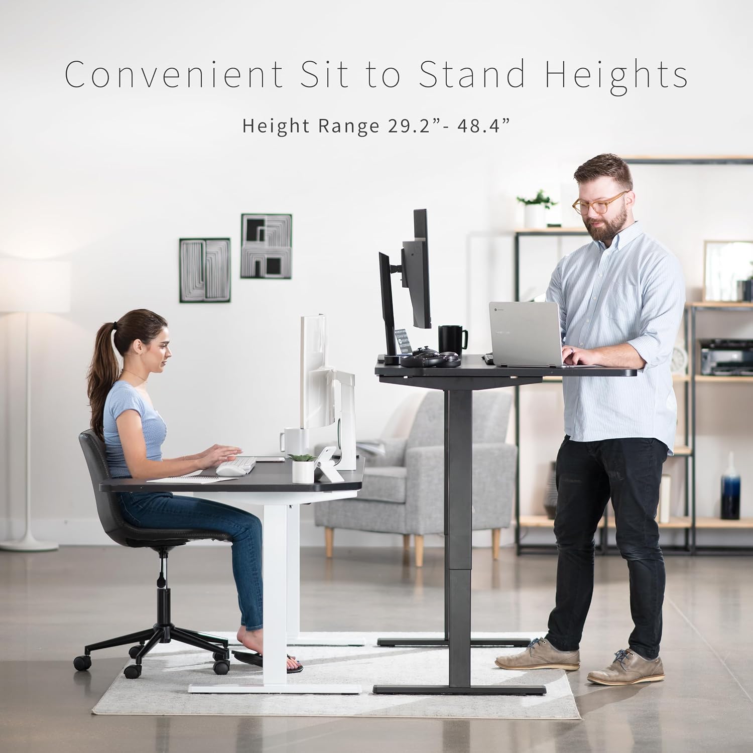 VIVO Electric Corner 58 x 35 in L-Shaped Standing Desk, Memory Height Adjustment, Holds 220 lbs, Reversible Black Top, Black Frame, DESK-KIT-1BRB