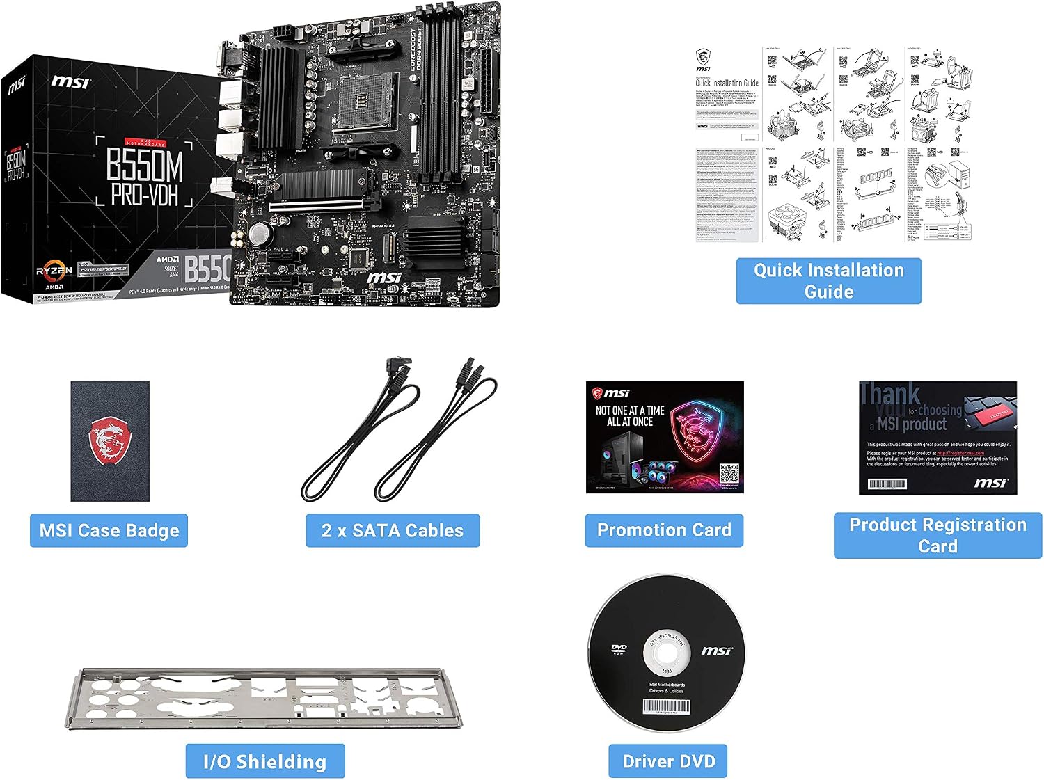 MSI B550M PRO-VDH ProSeries Motherboard (AMD Ryzen 5000, AM4, DDR4, PCIe 4.0, SATA 6Gb/s, M.2, USB 3.2 Gen 1, Wi-Fi, Bluetooth, D-SUB/HDMI/DP, Micro-ATX)