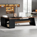Tribesigns L-Shaped Executive Desk, 78-Inch Modern Office Desk with Drawers and Lateral File Cabinet, Large Bussiness Furniture with Storage Shelves, Workstation for Home Office (Brwon + Black)