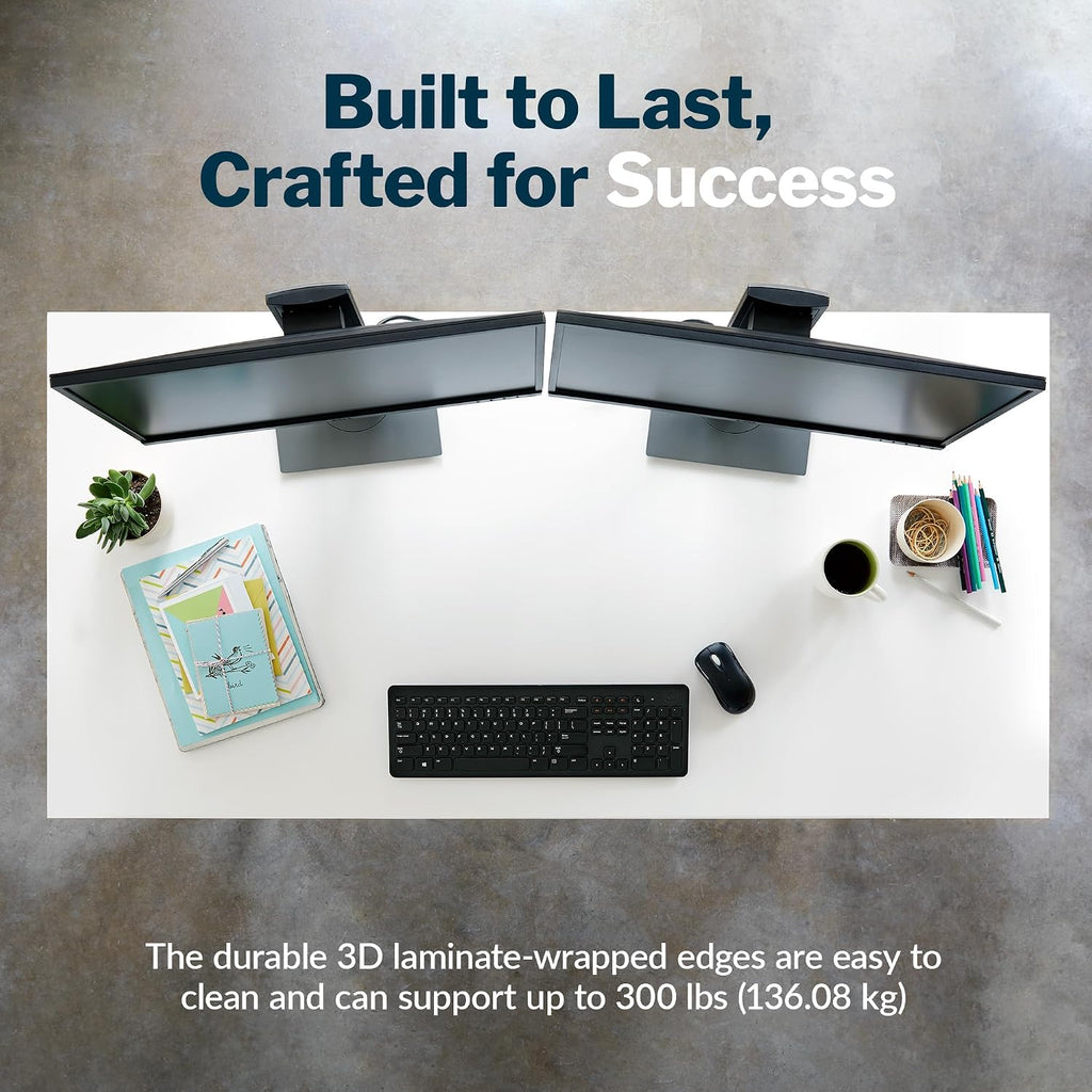 Vari 60x30 Table- Modern Home Office Desk by Varidesk- Long White Table for Writing, Crafting, Gaming- Slim Legs, Durable Laminate Finish, 300-lbs Capacity, Easy Assembly