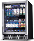 24-Inch Beverage Refrigerator, 180-Can Built-in or Freestanding Drink Fridge with Glass Door and LED Lighting – Beverage Cooler for Soda, Beer, and Water (metallic silver, 5.2 cubic feet)