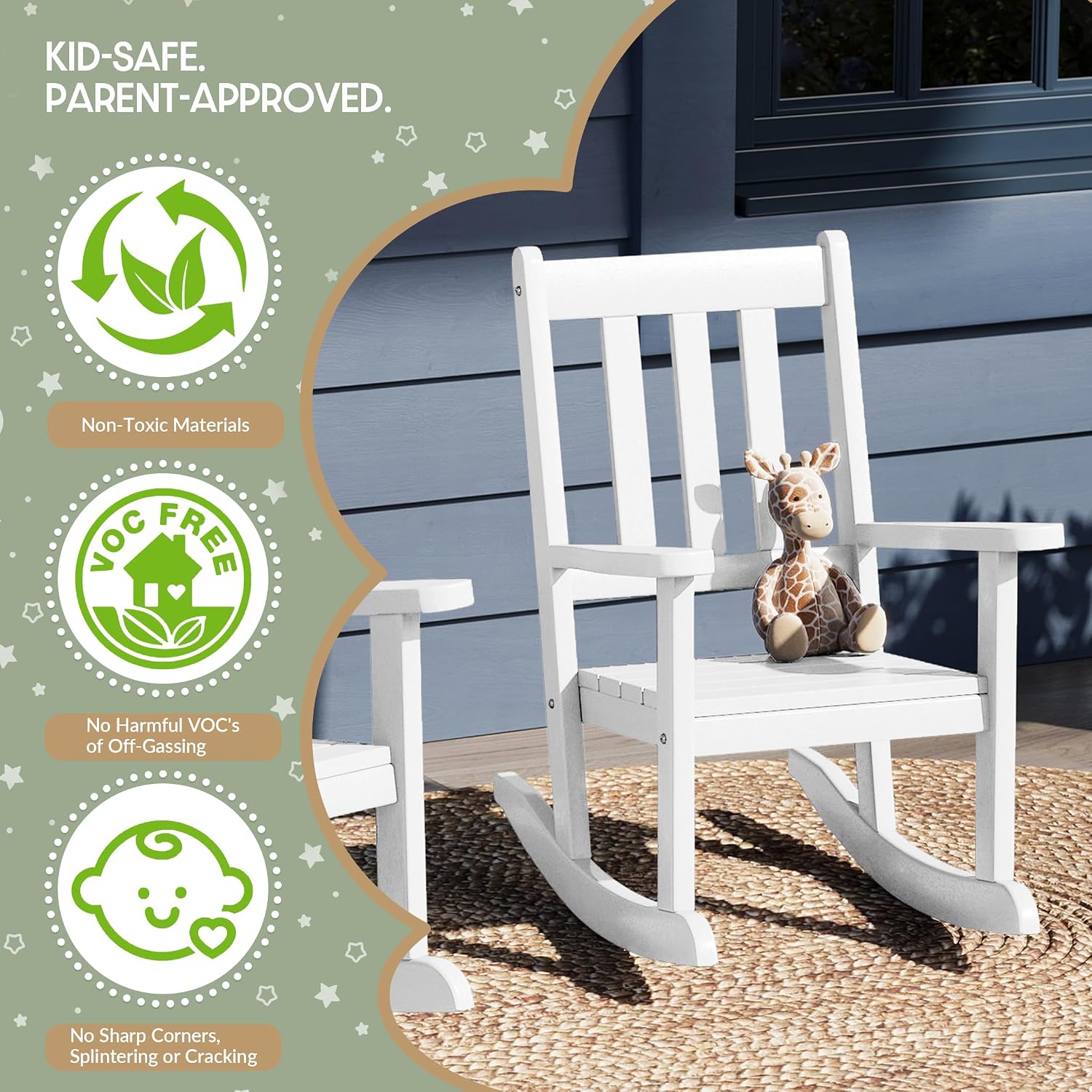WestinTrends Malibu Outdoor HDPE Plastic Preschool Toddler Rocking Chairs (Set of 2), White