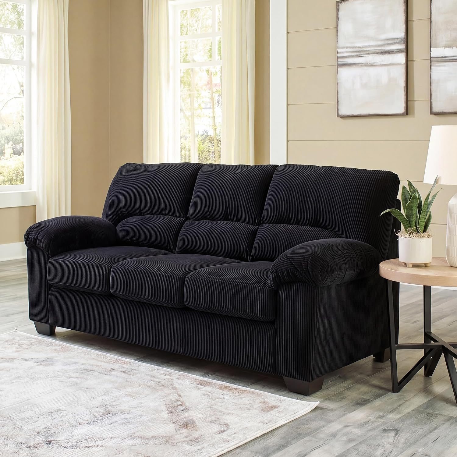 Signature Design by Ashley SimpleJoy Modern Sofa for Living Room, Black