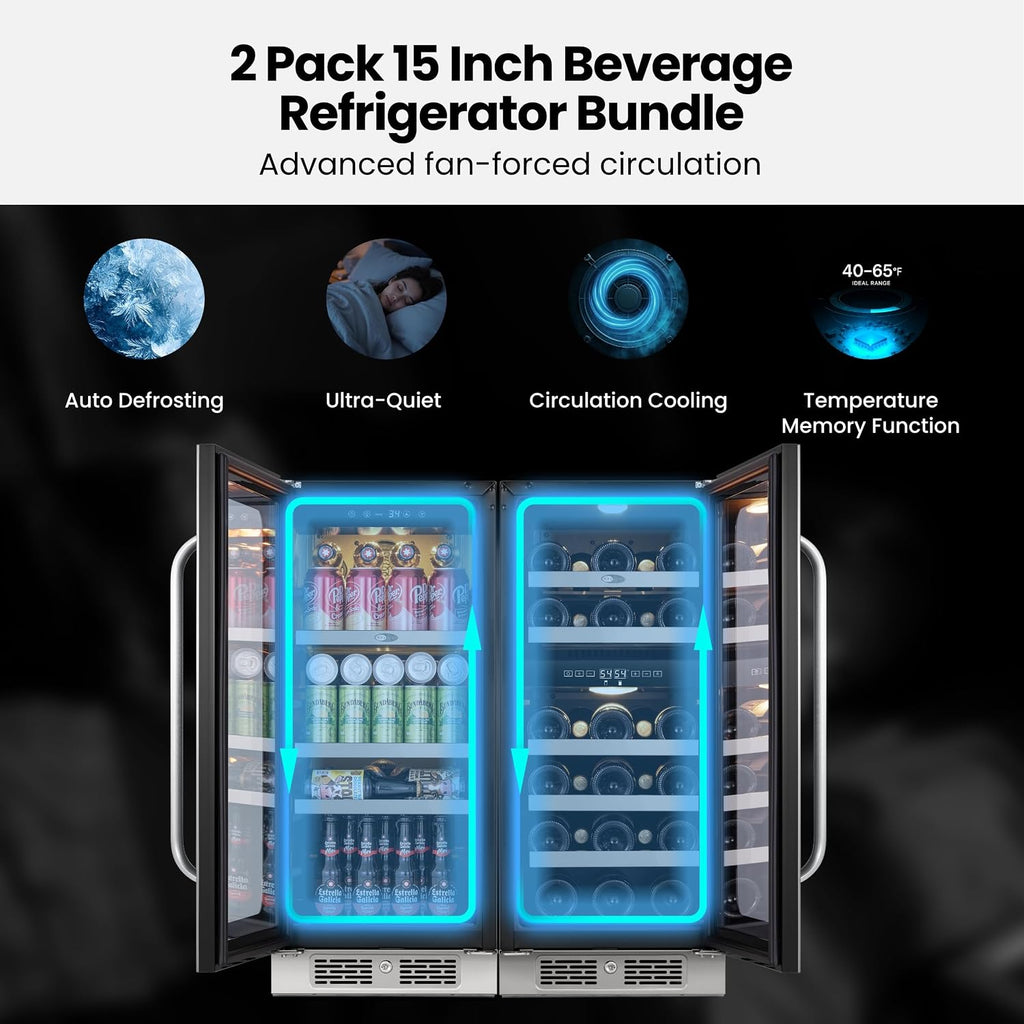 Whynter Wine and Beverage Refrigerator, 30 Inch Dual Zone Under Counter Wine Beverage Cooler Built-In or Freestanding Wine Fridge with Glass French Door Holds 80 Can & 29 Bottle