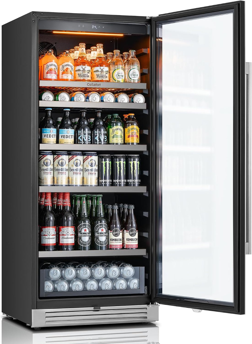 Ca'Lefort Beverage Refrigerator Cooler - 24 Inch Beverage Fridge 238 Can with Glass Door, Built-in or Freestanding Refrigerator with 3 Color LED, Drink Cooler for Soda Beer or Wine (Right-Hinged)