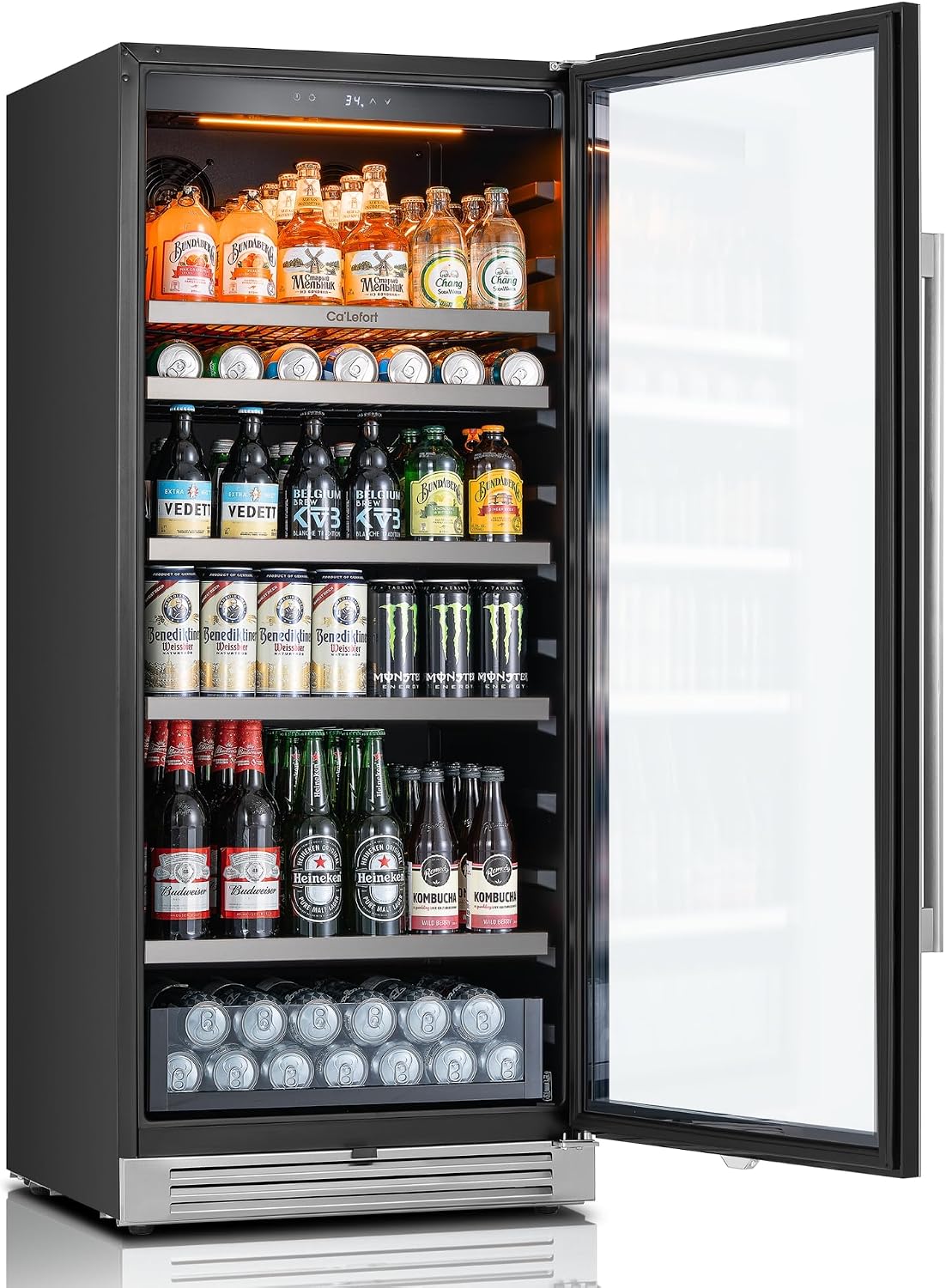 Ca'Lefort Beverage Refrigerator Cooler - 24 Inch Beverage Fridge 238 Can with Glass Door, Built-in or Freestanding Refrigerator with 3 Color LED, Drink Cooler for Soda Beer or Wine (Right-Hinged)