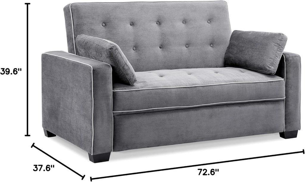 Serta Ainsley 72.6' Convertible Sleeper Sofa, Queen Size, Dreamcoil Comfort, Soft Woven Fabric, Charcoal