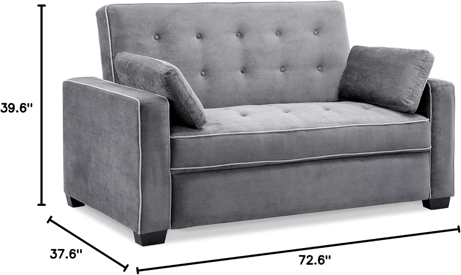 Serta Ainsley 72.6' Convertible Sleeper Sofa, Queen Size, Dreamcoil Comfort, Soft Woven Fabric, Charcoal
