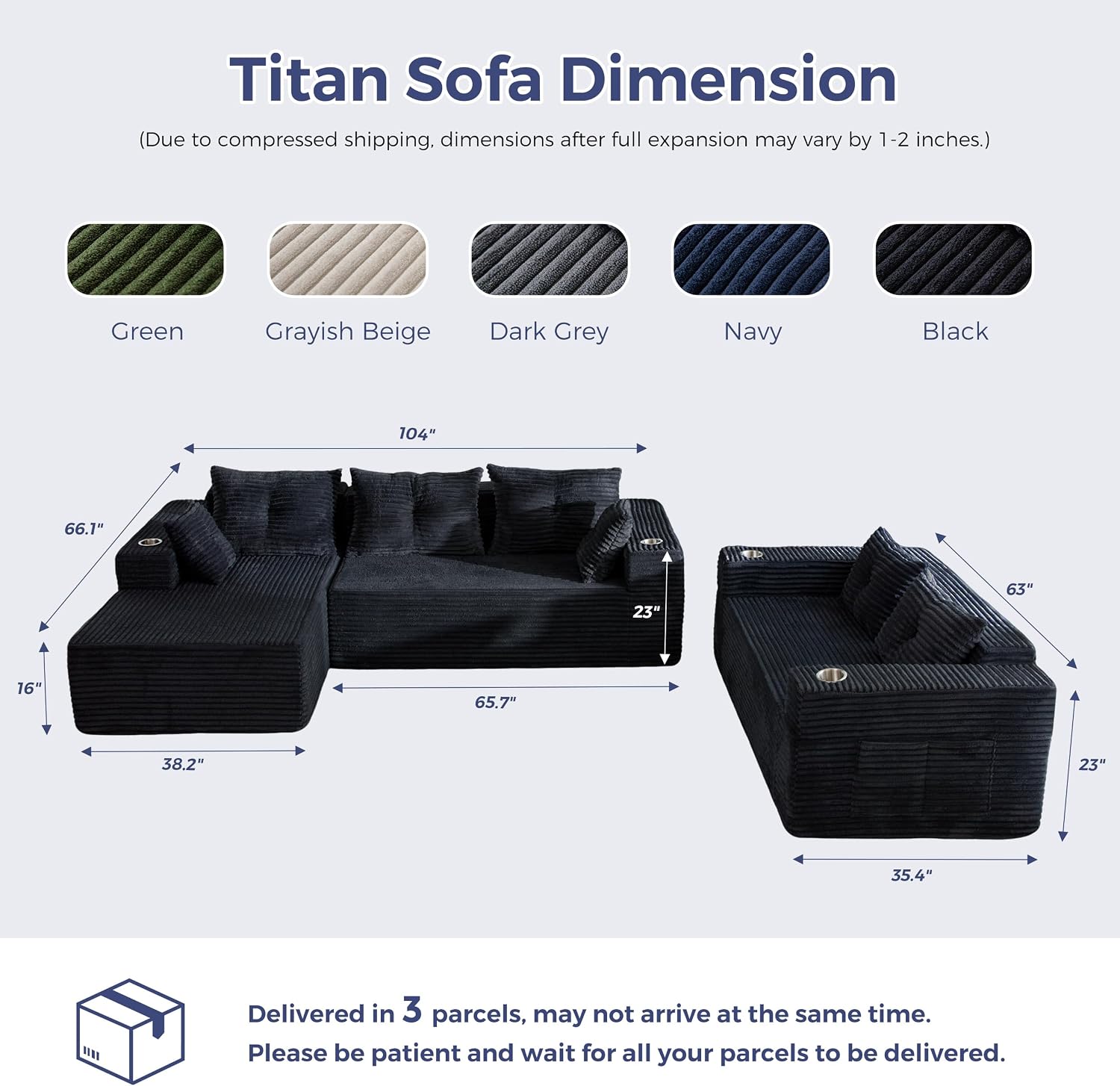 MAXYOYO Modular Sectional Couch with L-Shape Chaise and Loveseat, Modern Boneless Couch for Living Room, Oversized Sofa Sleeper with Deep Seat, No Assembly Required, Black