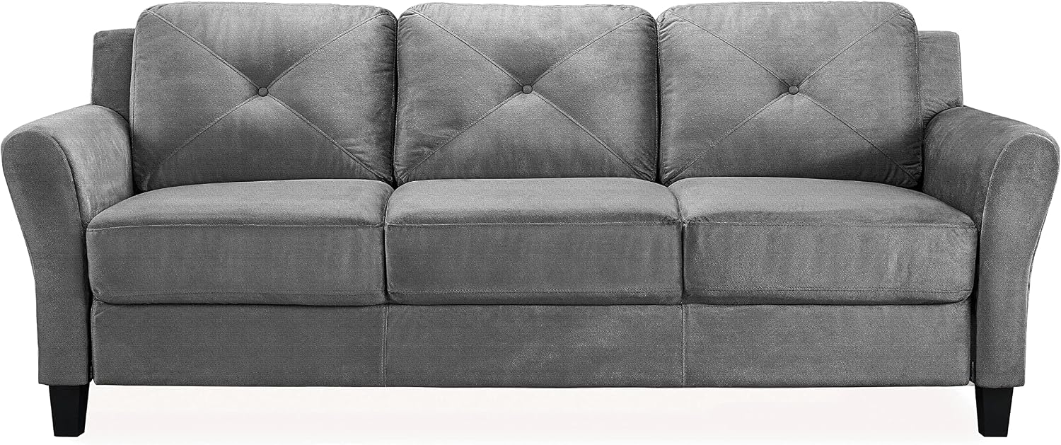 Studio Living Harrington 80.3' Sofa, Transitional Modern, Pocket Coil Comfort, Easy Assembly, Microfiber Fabric, Dark Grey