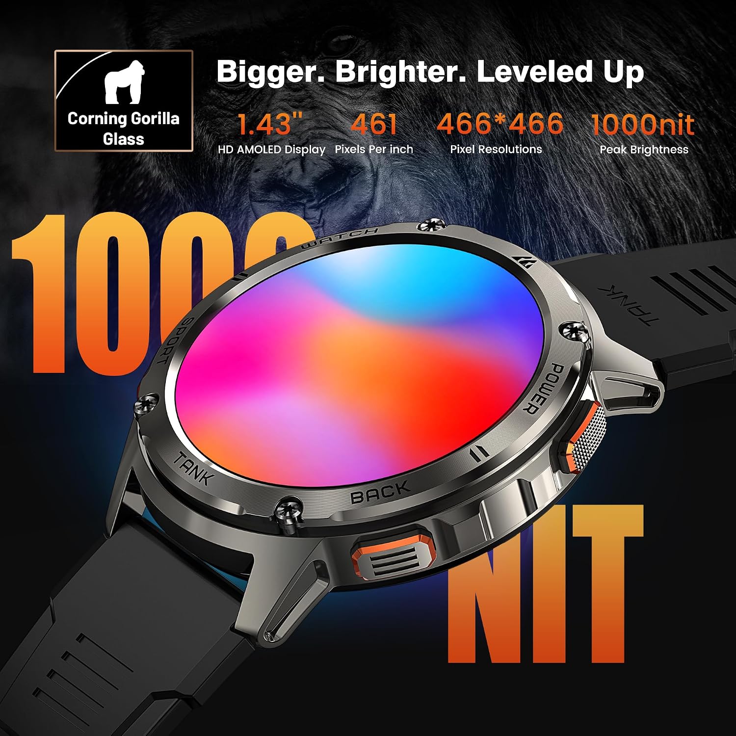 KOSPET Smart Watch for Men, 60 Days Extra-Long Battery, 50M Waterproof for Swimming, Rugged Military Full Metal Body Smartwatch, 1.43' AMOLED Always-On Fitness Watch(Answer/Make Calls) AI Voice