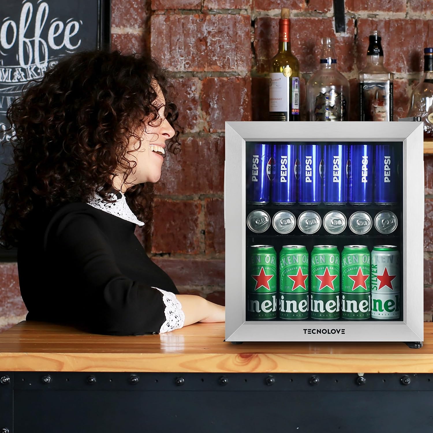 Beverage Refrigerator, 1.6 Cu.Ft Mini Fridge, Stainless Steel, LED Digital Temp Control, Double Glass Door, Adjustable & Removable Shelves, Compact Design for Home & Office
