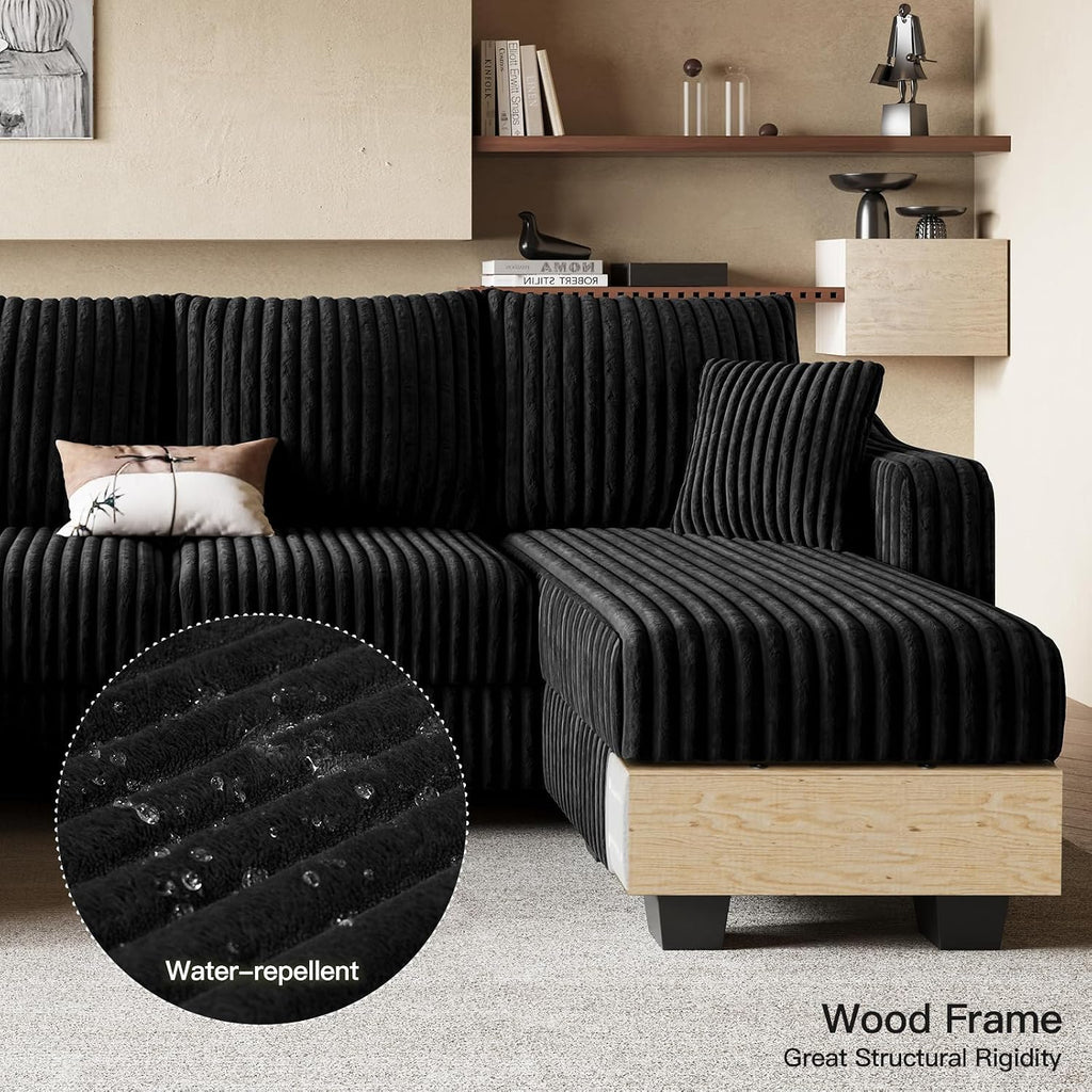 Belffin U Shaped Couch with Reversible Chaises Sectional Couches for Living Room Sectional Couch with Ottomans Corduroy (Black, U Shaped)