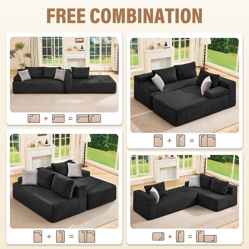 Hobestluk Modular Sectional Sofa Couches L-Shape Couch 3 Seat Modular Sofa Memory Foam Sectional Couches for Living Room, Cloud Couch with Oversized Chaise (96' Right Facing Chaise)
