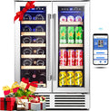 BODEGA 24 Inch Wine and Beverage Refrigerator, 2 Door Commercial Back Bar Cooler, Dual Zone Wine Cooler with Smart APP Control, Black Bar Fridge Hold 19 Bottles and 57 Cans, Built-In or Freestanding.