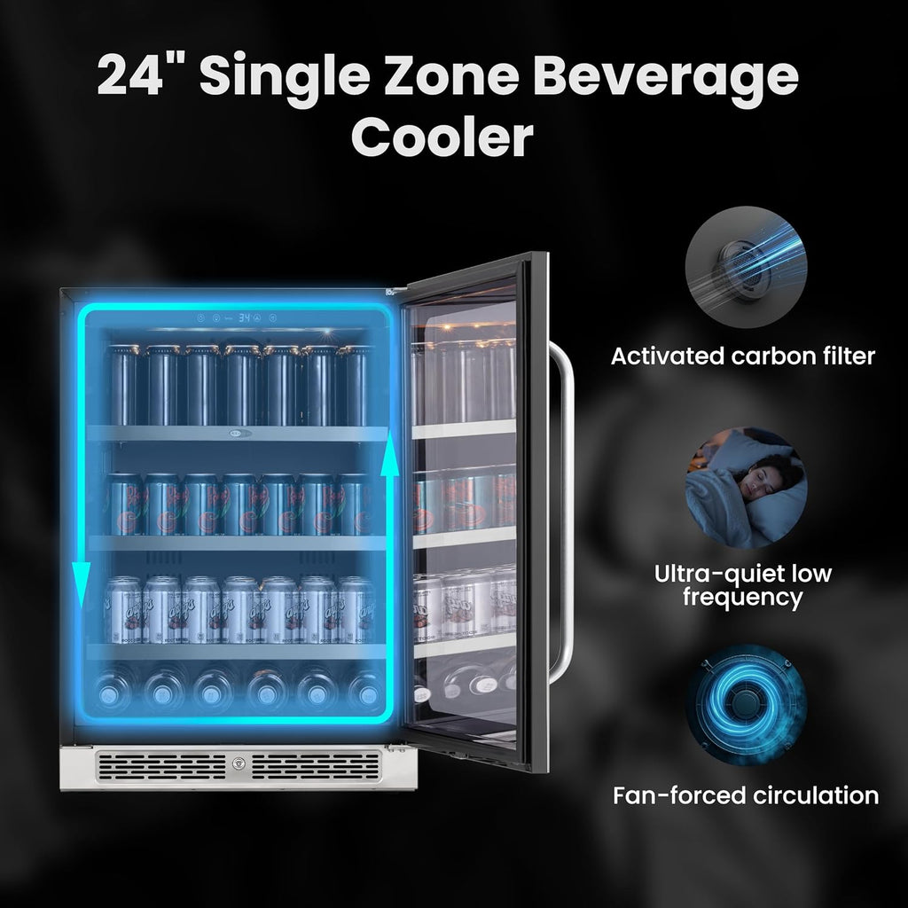 Whynter BSR-140SB 24 inch Built-ln 140 Cans Undercounter Stainless Steel Beverage Fridge with Reversible Door, Digital Control, Lock, and Carbon Filter