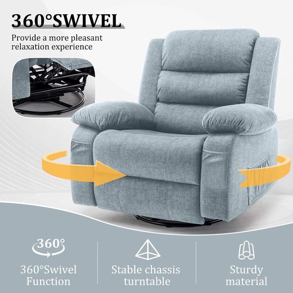 Korser Recliner Chair, Rocking Chair with Massage and Heat, Wide Rocker Chair,360°Swivel Nursery Rocking Chairs, Oversized Recliner for Adults, Cashmere Reclining Sofa for Living Room, Pewter