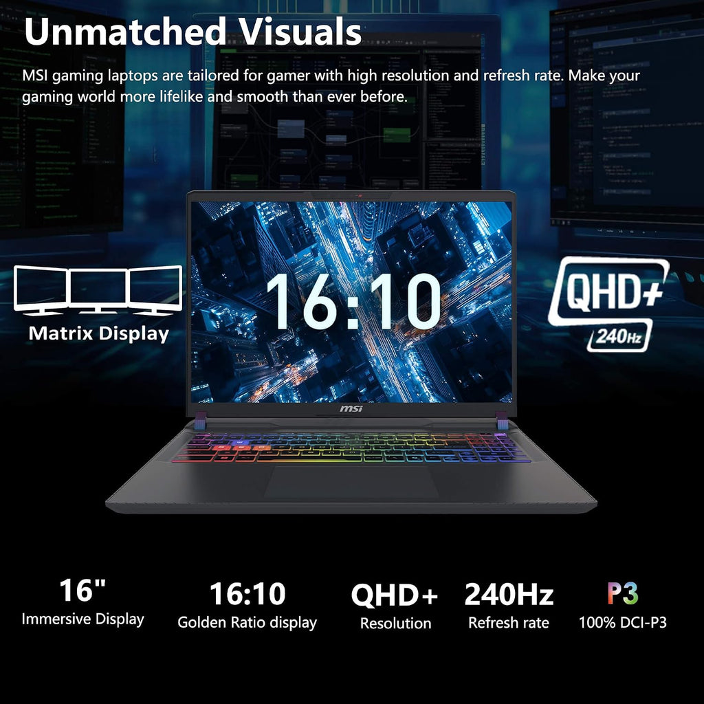 msi Vector 16 HX AI Gaming Laptop | 16' QHD+ IPS 240Hz | Intel Core Ultra 9 275HX | 32GB DDR5 1TB SSD | GeForce RTX 5080 (Up to 1334 AI Tops) | RGB Backlit Thunderbolt 5 Win11 Pro w/DLCA Accessory