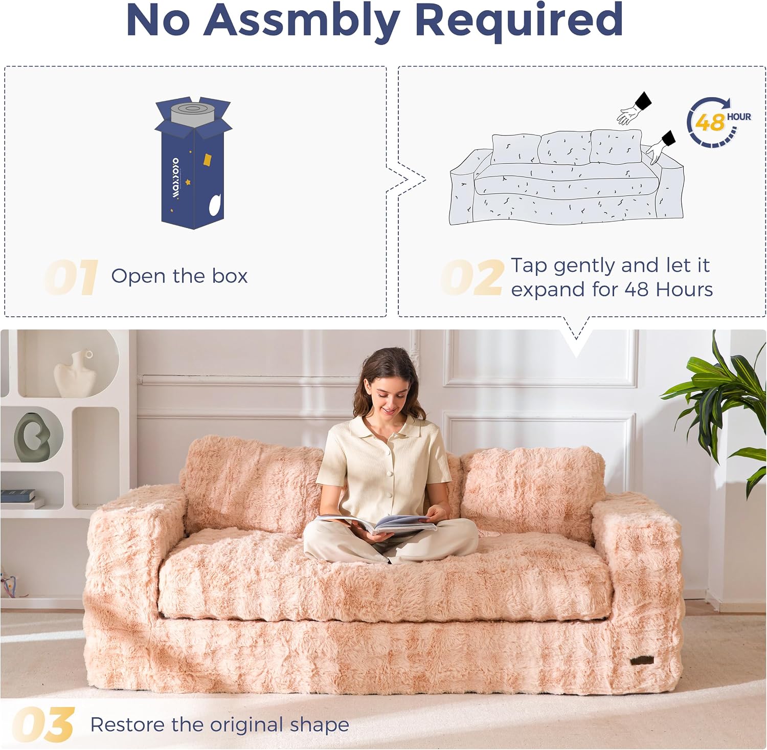 MAXYOYO 3-Seater Boneless Sofa Couch, Modern Bubbled Sofa for Living Room, Soft Bean Bag Chair High-Density Foam Couch with Pillows, No Assembly Required