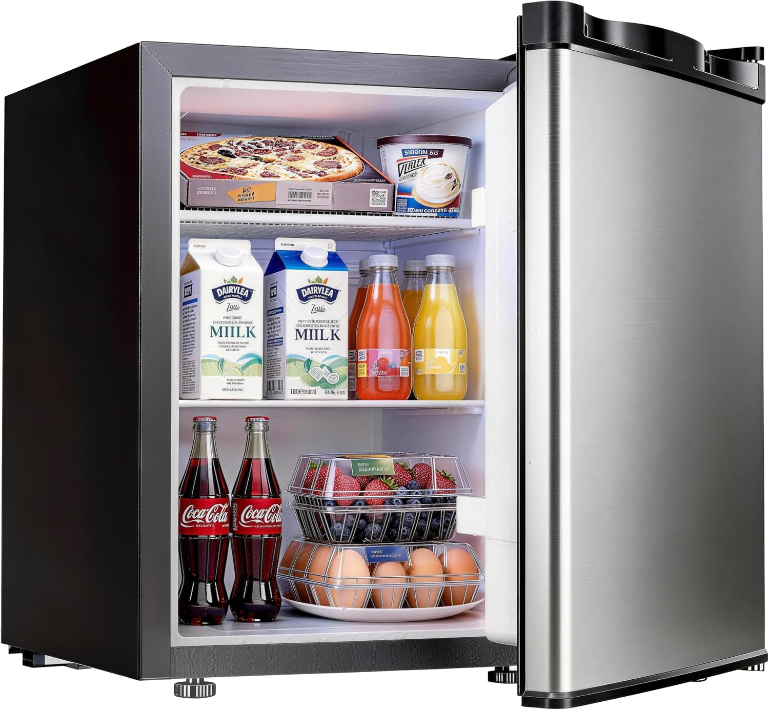 Feelfunn Mini Fridge with Freezer - 1.7 Cu.Ft Single Door Mini Refrigerator with Adjustable Thermostat, Energy Saving, Low Noise, Small Fridge for Bedroom, Office, Dorm, Apartment, Classroom - Silver