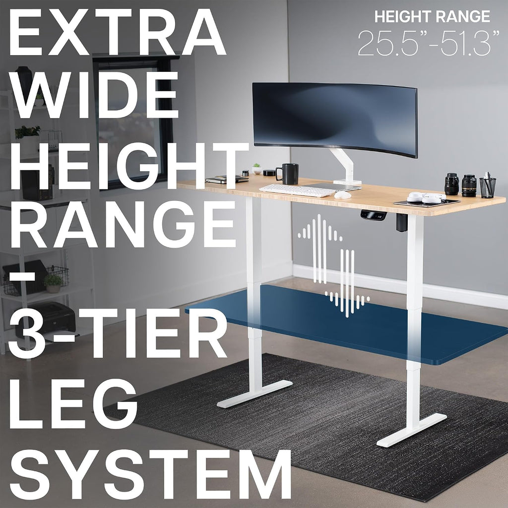 VIVO Electric 71 x 30 in Real Bamboo Standing Desk, Touch Screen Adjustment, 176 lb Frame Support, 2E Series, White Frame, DESK-KIT-2EW71O