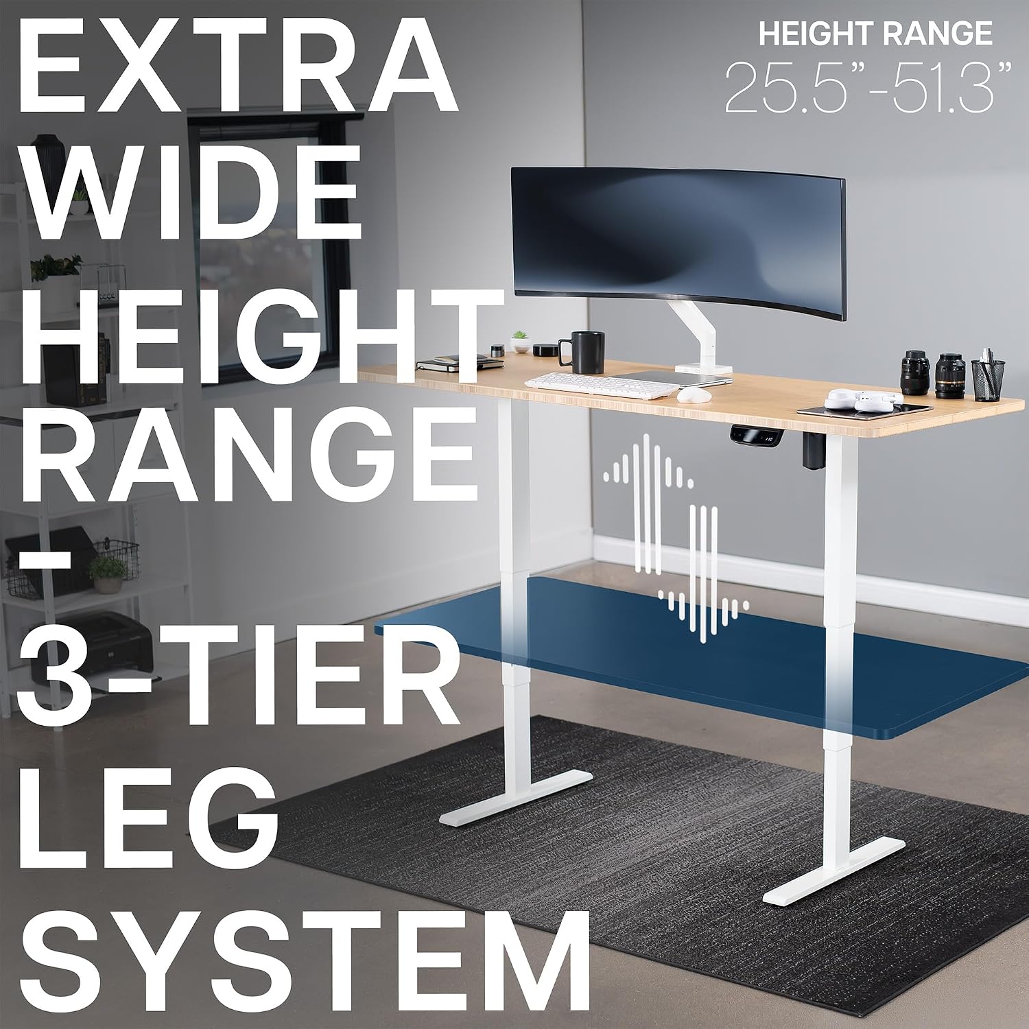 VIVO Electric 71 x 30 in Real Bamboo Standing Desk, Touch Screen Adjustment, 176 lb Frame Support, 2E Series, White Frame, DESK-KIT-2EW71O