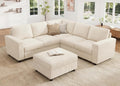 HONBAY Corduroy Sectional Couch with Storage L-Shaped Sectional Couches for Living Room 6 Seater Sectional Sofa, Beige