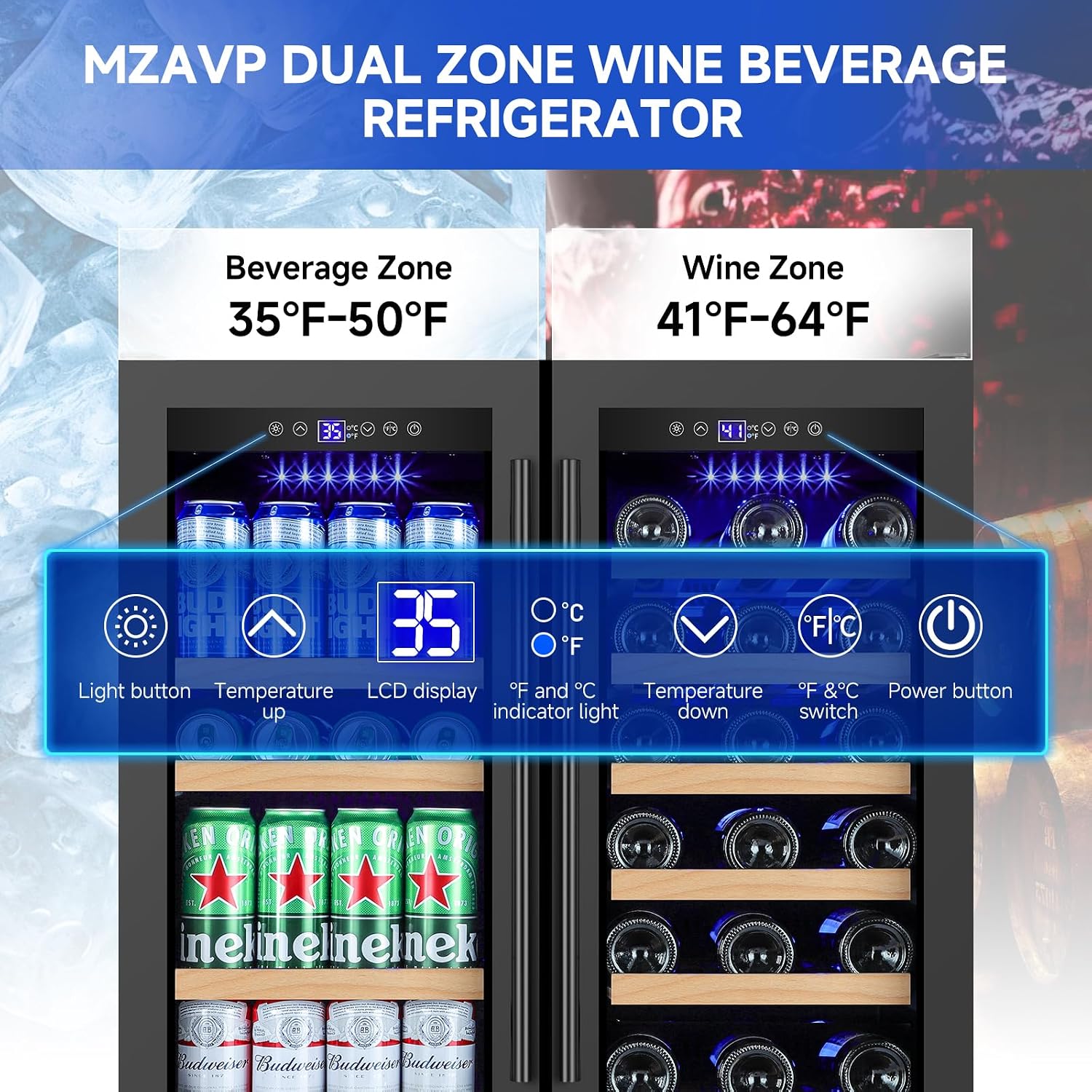30 Inch Wine and Beverage Refrigerator, Dual Zone Wine Beverage Cooler, 30' Wine Cooler Under Counter or Freestanding Wine Beer Fridge with Upgraded Cooling, Holds 30 Bottles and 110 Cans, Black