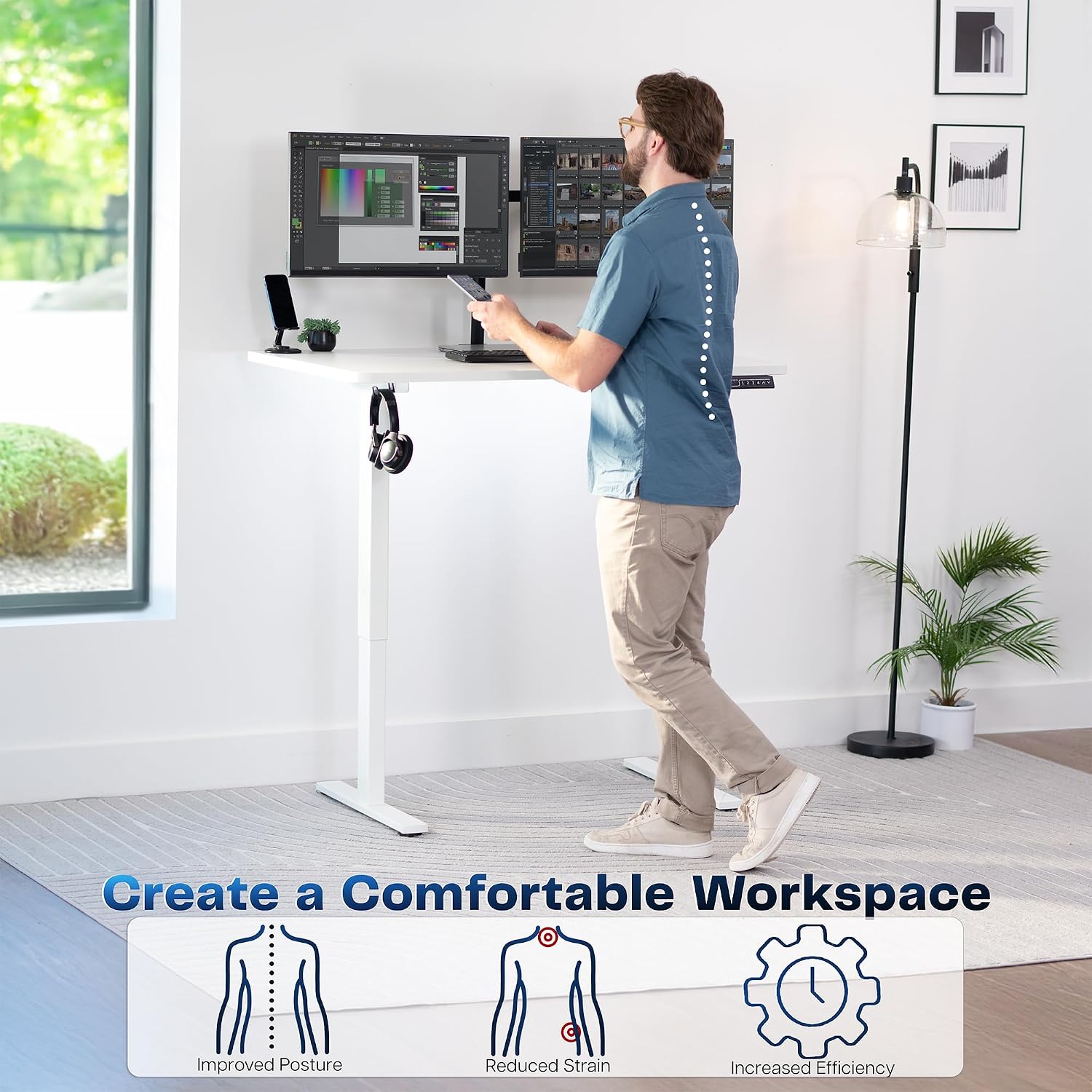 VIVO Electric 48 x 30 in Standing Desk, Memory Height Adjustment, 1B Series, Holds 220 lbs, One-Piece White Top, White Frame, DESK-KIT-1W5W