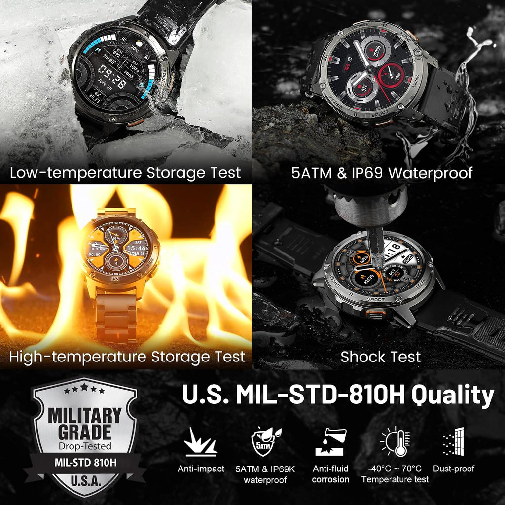 KOSPET Smart Watch for Men, 60 Days Extra-Long Battery, 50M Waterproof for Swimming, Rugged Military Full Metal Body Smartwatch, 1.43' AMOLED Always-On Fitness Watch(Answer/Make Calls) AI Voice