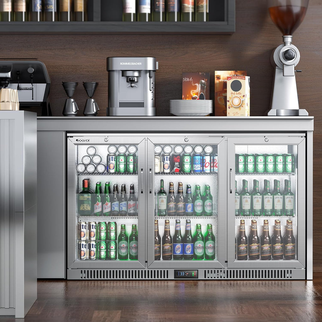 Coolski 53 Inch Beverage Refrigerator with 3 Doors, Commercial Back Bar Cooler for Beer Soda, Undercounter Display Fridge for Bar Restaurant Home, 12 Cu.Ft. LED Lighting ETL NSF Approved
