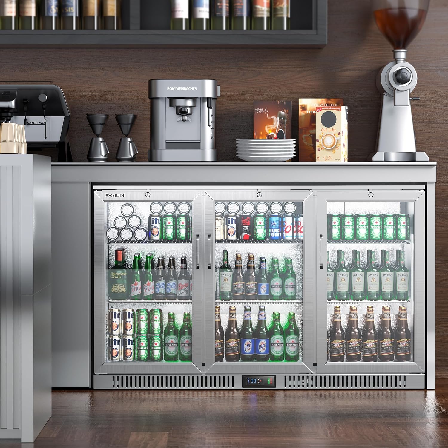 Coolski 53 Inch Beverage Refrigerator with 3 Doors, Commercial Back Bar Cooler for Beer Soda, Undercounter Display Fridge for Bar Restaurant Home, 12 Cu.Ft. LED Lighting ETL NSF Approved