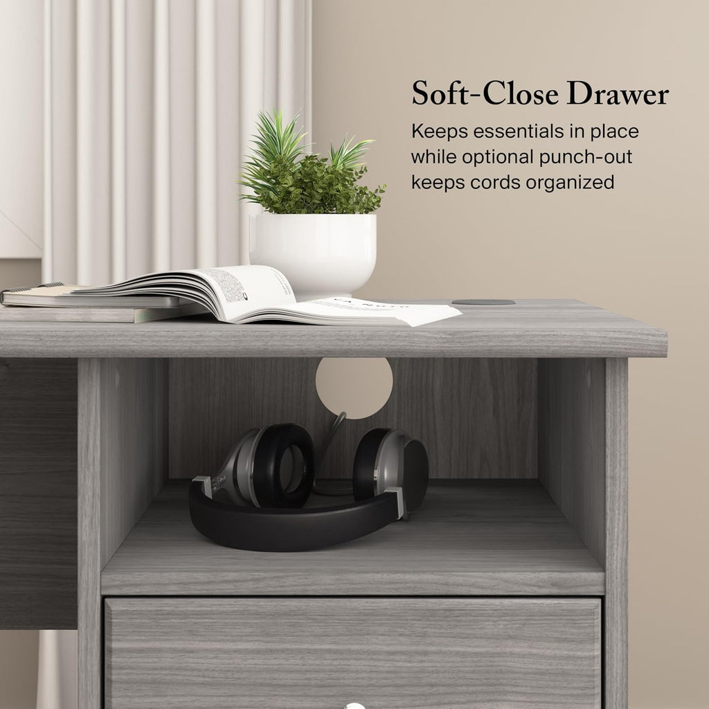 Bush Home Cabot 60W L Shaped Computer Desk with Storage in Modern Gray, 60-inch Corner Table with Drawers for Home Office Workspace