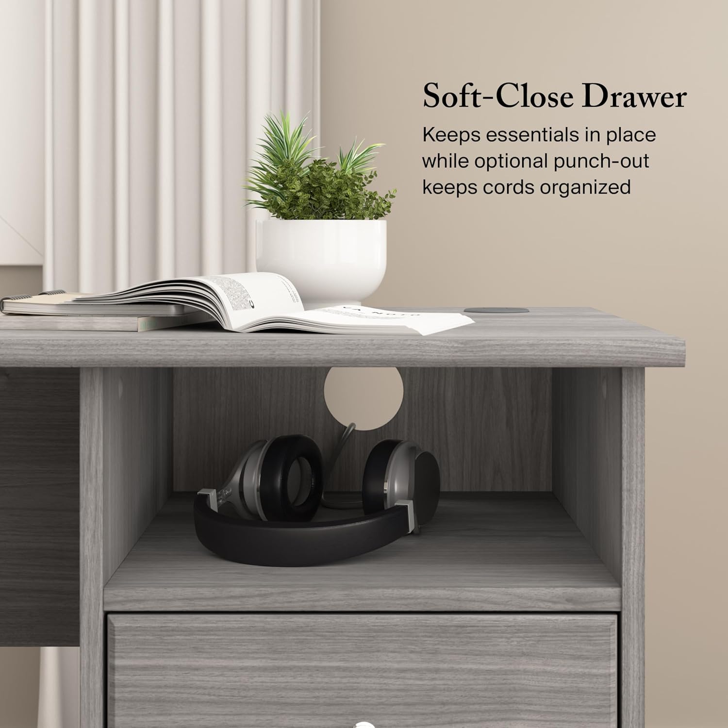 Bush Home Cabot 60W L Shaped Computer Desk with Storage in Modern Gray, 60-inch Corner Table with Drawers for Home Office Workspace