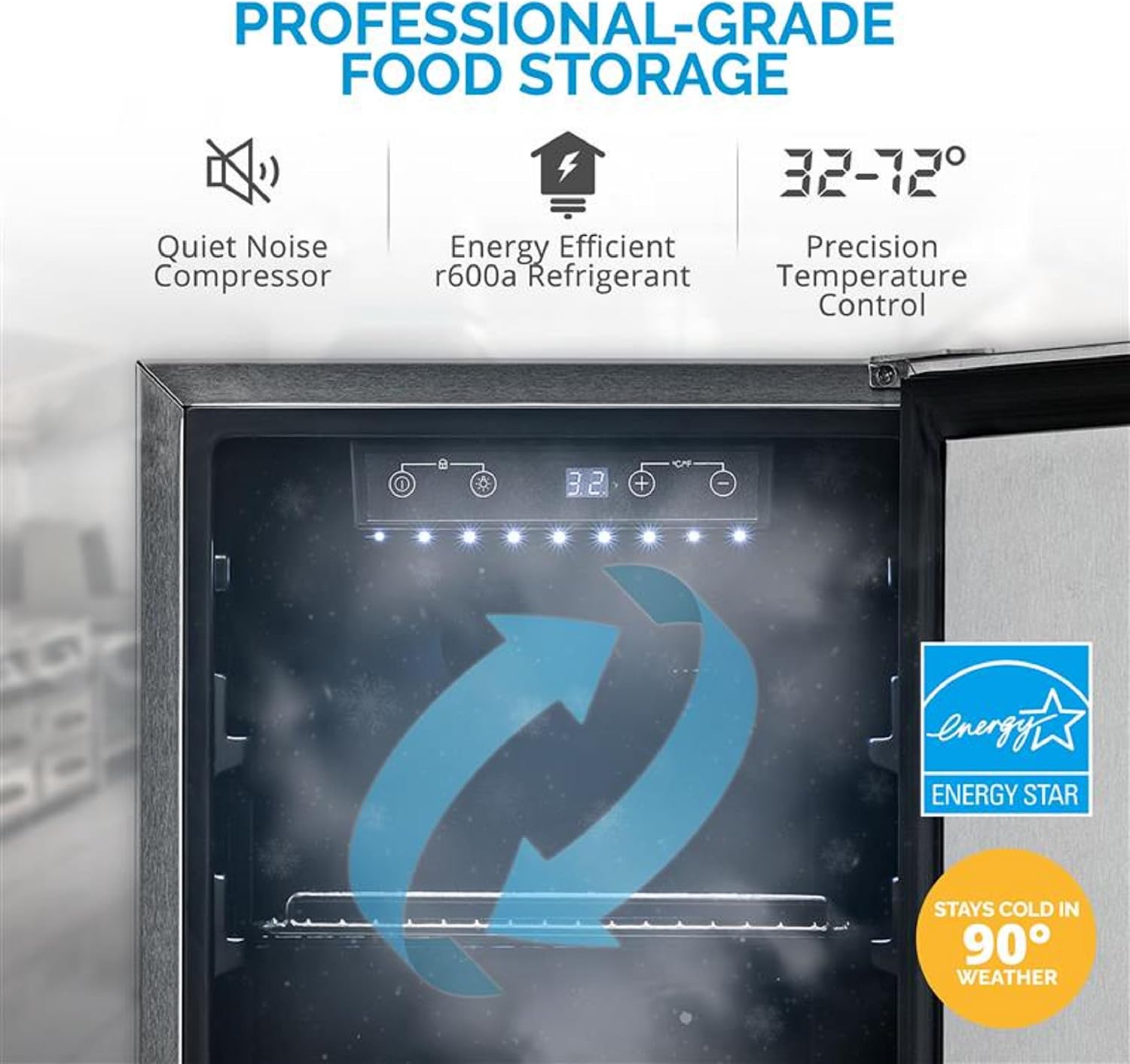 NewAir 15' Commercial Built-in or Under Counter Refrigerator | 3.2 Cu. Ft. Weatherproof Outdoor Fridge for Patio, Indoor & Commercial Use | Stainless Steel